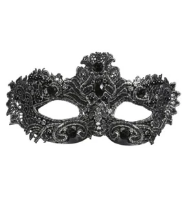 MASCHERA DOMINO NOBLESSE IN PIZZO ARGENTO DECORATA CON GEMME CARNEVALE - Foto 1 di 1
