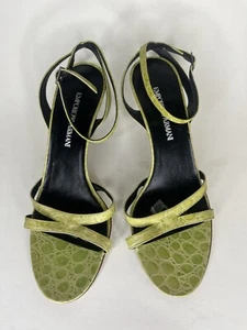 emporio armani Shoes Sandals Heels Women Size 38 US 7 Green Leather - Picture 1 of 16