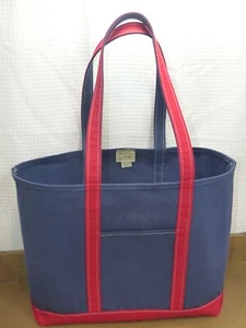 New other Vtg LL Bean Boat And Tote Canvas Bag 225047 Blue W/ Red Trim 16x14x7" - Picture 1 of 20