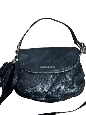 Michael Kors Bedford Tassel Black Pebbled Leather Crossbody Shoulder Bag Clutch - Image 1 of 4