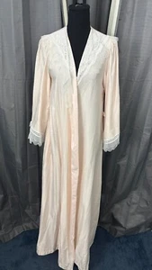VTG Lily of France Peignoir Robe Womens M Pink Lace Trim Nylon Old Money Cottage - Picture 1 of 16
