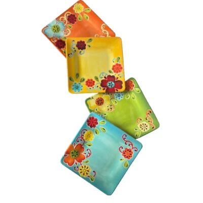 4 Laurie Gates меламин тропический цветочный тисненый lg. Обеденные тарелки 10,5 x 10,5 дюйма - Изображение 1 из 4