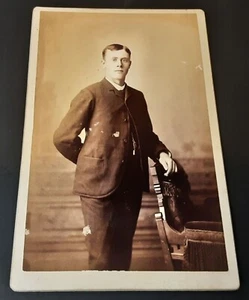 CDV Man With Arm On Chair Childs Art Gallery Ishpeming Michigan 4.25 x 6.5 - Picture 1 of 2