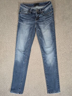 扣黑色女式适合 53 号踝紧身蓝色牛仔裤 25 X 32 弹力拉链 — 第 1/4 张图片