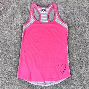 Roxy Racerback Sz L Youth Girls Pink & Gray Striped Two Tone Heart Logo Tank Top - Picture 1 of 10