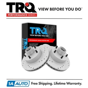TRQ Front Performance Drilled Slotted G-Coated Disc Brake Rotor Pair New - Picture 1 of 7