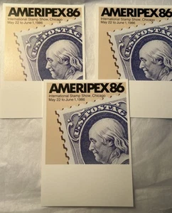 3 Ameripex 86 International Stamp Show, Chicago May 22 to June 1, 1986 Postcards - Picture 1 of 5