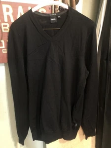 Boss Size Medium Black V-neck Italian Yarn Pullover Wool Blend Sweater Classic - Picture 1 of 6