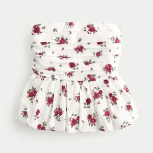 Hollister Women's Strapless Smock Back Ruffle Hem Bubble Top - Roses - Large - Picture 1 of 2