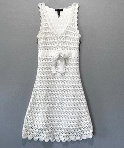 Country Crochet Dress Womens Medium White Summery Picnics Knit Bow INC Brand - Picture 1 of 4