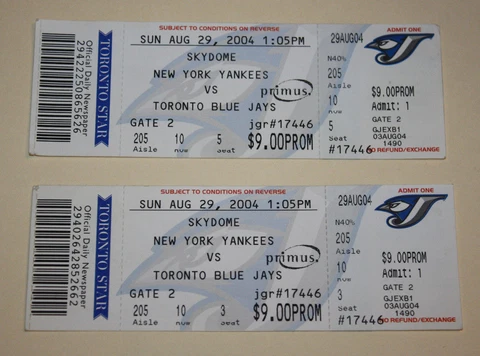 Toronto Blue Jays Ticket Stub | August 29 2004 | Alex Rodriguez 377th Career HR Cover