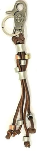 LEATHER SKULL BROWN TASSEL KEYCHAIN WITH SCISSOR CLIP - Picture 1 of 1
