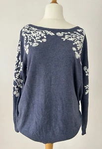 Rain + Rose Jumper Women's Angora Blend Embroidered Blue Artsy Long Sleeve - XL - Picture 1 of 9