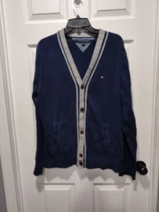 Tommy Hilfiger Hombre Suave Cómodo Clásico Cárdigan Azul Marino Gris Borde Talla XLarge - Imagen 1 de 9
