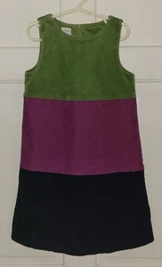 TALBOTS KIDS green Purple Navy Blue Stretch Corduroy Striped Jumper Dress 6 - Picture 1 of 4