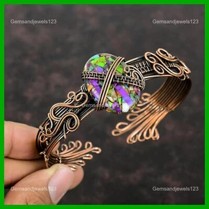 Copper Fiesta Kingman Turquoise Gemstone Anniversary Wire Wrapped Bangle Cuff - Picture 1 of 6