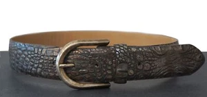 STREETS AHEAD Alligator Embossed Wide Coppery Gray Leather Belt S XS NWT - Picture 1 of 3