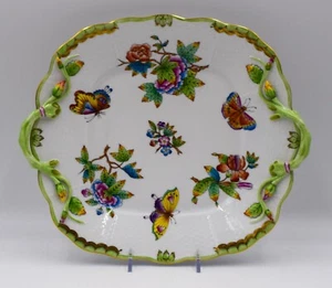 Plato de pastel Herend pintado a mano Queen Victoria con asas - Bonito - Imagen 1 de 7