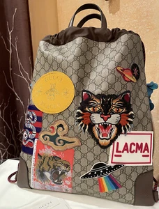 Stylish! Gucci GG Supreme Logo Coated Canvas/Leather Backpack, Bag 473872 Brown - Picture 1 of 11