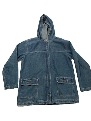 Vintage Blassport 90’s Y2K Denim Zip Hooded Chore Jacket Size Med Secure Pockets - Image 1 of 4