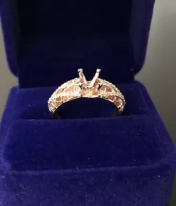 14k Rose Gold Diamond Pave Engagement Ring Setting - Picture 1 of 8