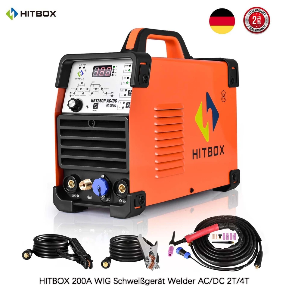 HITBOX AC DC Puls Schweißgerät WIG/TIG MMA IGBT 220V Schweißen Aluminium 200A