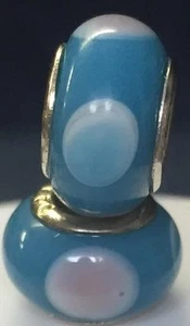 BLUE .925 STERLING SILVER AUTHENTIC RETRO GLASS EUROPEAN FLOWER CHARM BEAD #52 - Picture 1 of 3
