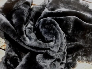 sheepskin shearling leather hide Jet Black Dense Super Silky Hair blk suede back - Picture 1 of 4