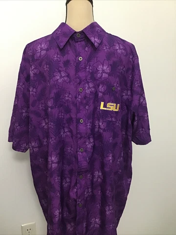 Mens Chiliwear LSU Tigers Hawaiian Purple Short Sleeve Button Up Shirt / Size XL Cover