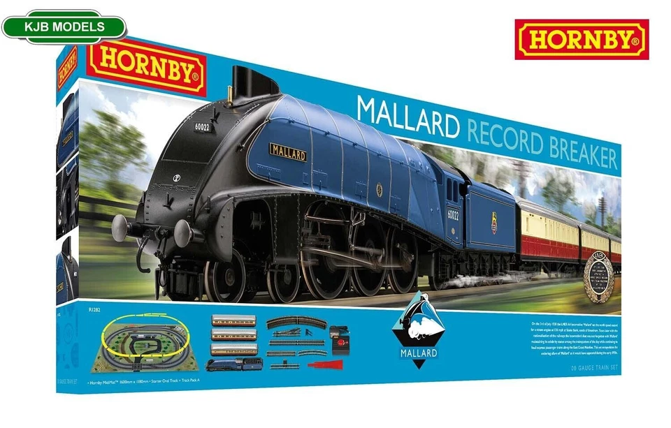 Hornby R1282M OO Gauge Mallard Record Breaker Train Set - Blue