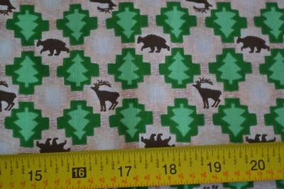 Por 1/2 jarda, verde e marrom em algodão bronzeado colcha, molas/espírito de Natal, N1460 - Imagem 1 de 4