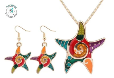 Schmuckset Seestern Halskette Ohrhänger Ozean Kunst Geschenkidee Glücksbringer - Bild 1 von 3