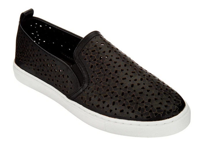 Isaac Mizrahi Live! SOHO Leather Perforated Sneakers BLACK 9M - Image 1 of 1