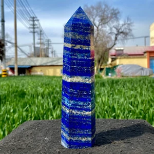 1,38 Pfund großer natürlicher Lapislazuli Quarz Kristall Obelisk Spitze Stab Aura Heilung - Bild 1 von 13