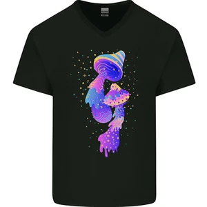 Psychedelic Magic Mushrooms LSD Mens V-Neck Cotton T-Shirt - Picture 1 of 43