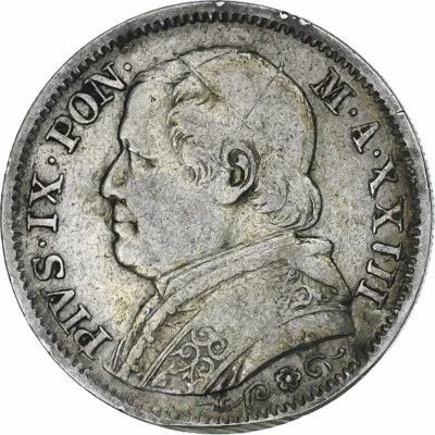 [#1200454] ITALIAN STATES, PAPAL STATES, Pius IX, Lira, 1868, Rome, Silver, VF - Image 1 of 2