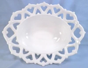 Atterbury Milk Glass Bowl Heart Lattice Border Oval Large EAPG Antique - Picture 1 of 4