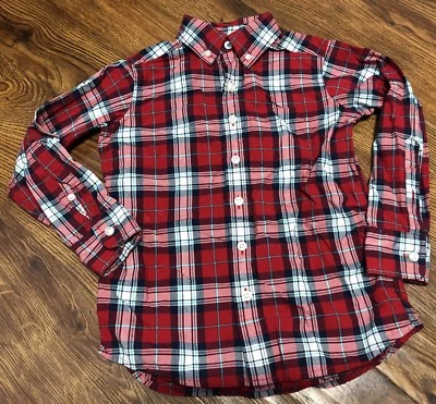 Lands End Kids Boys Small 4 Red White Blue  Plaid Button Down Shirt Portrait - Image 1 of 3