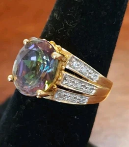 Neu NOS 10KT GELBGOLD 4,3ct MYSTISCHER TOPAS & 0,12ct DIAMANT RINGGRÖSSE 6 5,41g - Bild 1 von 12