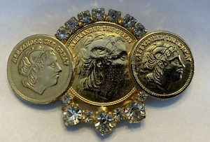 Vintage Alexander the Great Gold-plated Pin w/ 14 Faceted Gems C19 - Picture 1 of 12