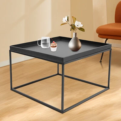 59cm Metal Square Coffee Table End Table/Side Table For Office Home Matt Black - Image 1 of 4