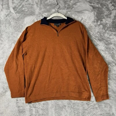 Suéter de Lana Merino Naranja Óxido Para Hombre Grande 1/4 Cremallera Pullover Otoño Capa Prepcore Foto 1 de 4