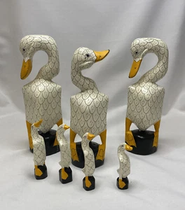 Hand Painted Wooden Geese Ducks Set Of 7 Folk Art Birds - Picture 1 of 7