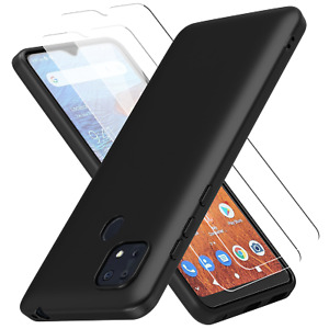 Matte Black Phone Case + 2X Glass Screen Protector for Consumer Cellular ZMAX 10
