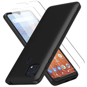 Matte Black Phone Case + 2X Glass Screen Protector for Consumer Cellular ZMAX 10 - Picture 1 of 8