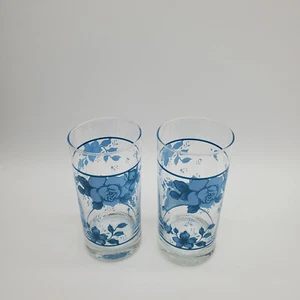 2 Corelle Blue Velvet Floral 16 oz Glasses - Picture 1 of 9