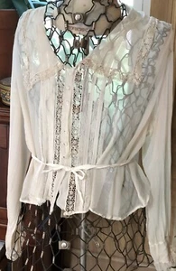 Blusa antigua eduardiana pura cruda plisada floral encaje corpiño 38" busto - Imagen 1 de 21