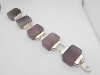 Bracciale in Argento 925 e Agata Naturale Grigia - Braccialetto con Pietre Dure - Immagine 1 di 4