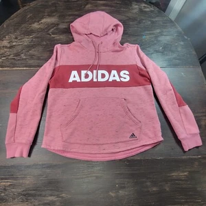 Adidas Women's Heather Pink Drawstring Pullover Hoodie Size Large - Picture 1 of 9