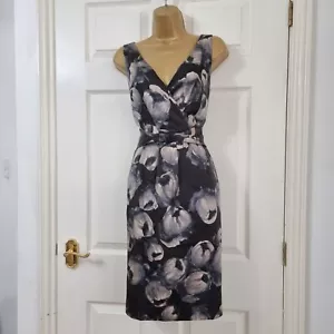 HOBBS Silk Mix Dress Size 12 Brown Black Floral Silk & Cotton Classy Formal - Picture 1 of 9